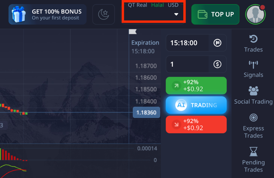 Halal binary account on Pocket Option platform