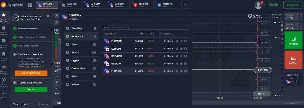 FX Options on IQ Option's web platform