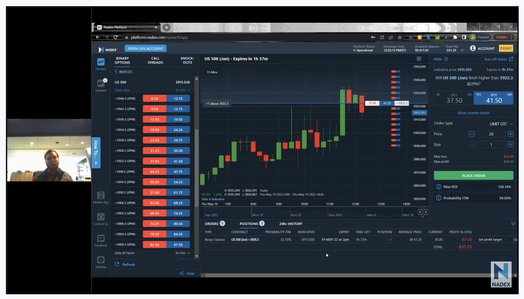 Educational webinar from Nadex in the platform
