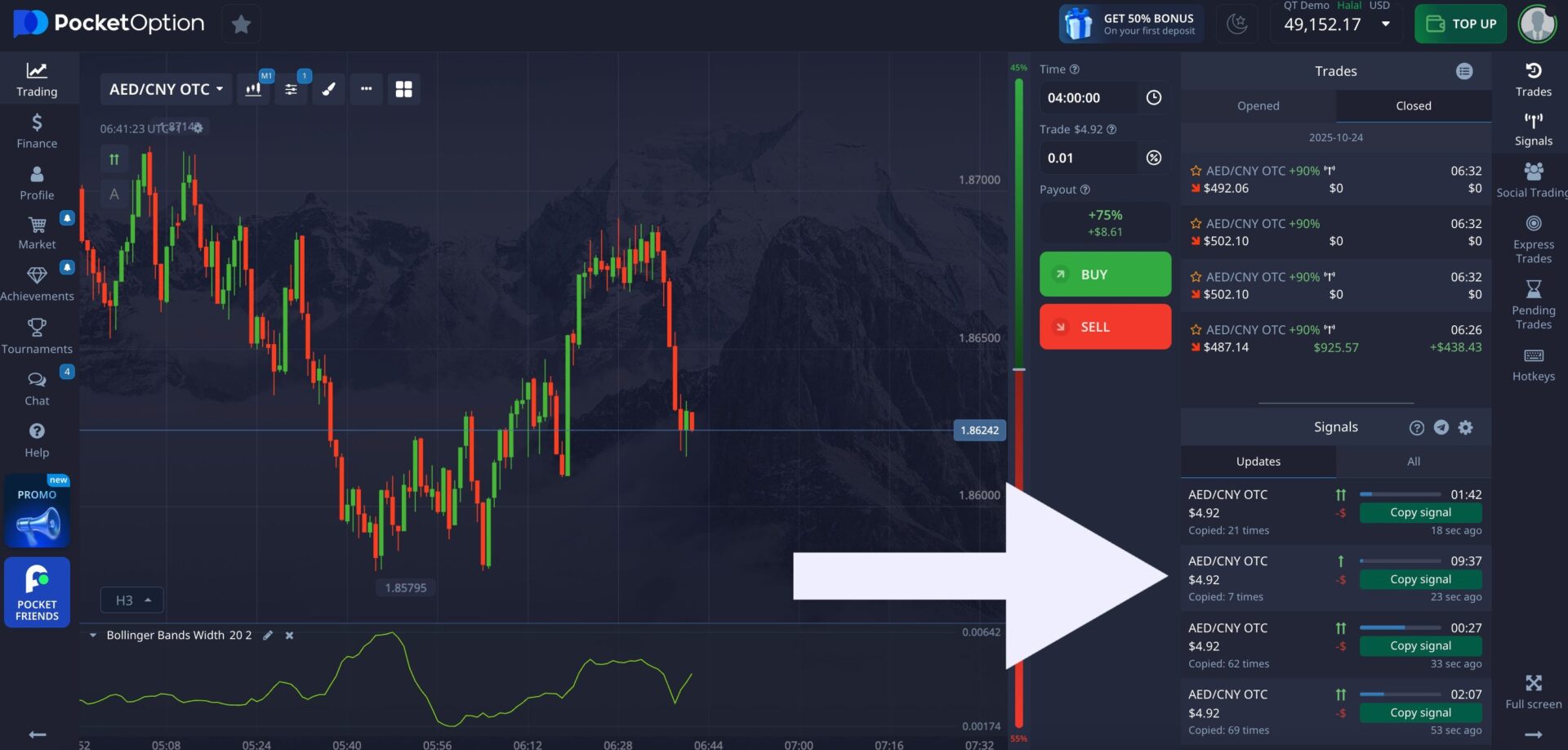 Signals in the Pocket Option platform