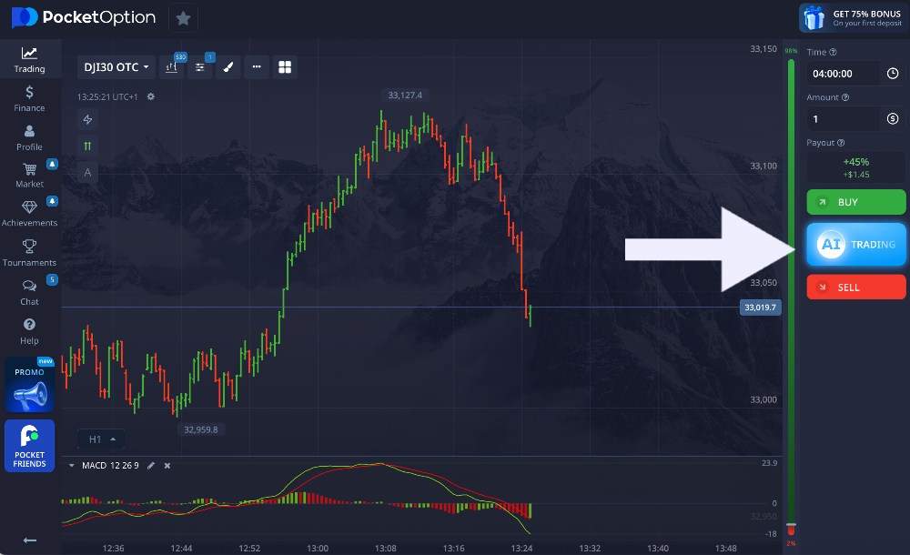 AI trading feature in the Pocket Option web platform