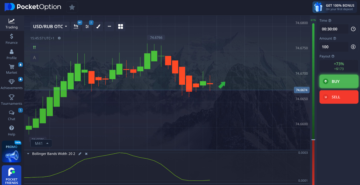 Trading Russian Ruble with a 30 minute binary option on Pocket Option's platform