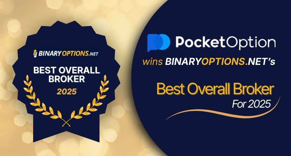 Pocket Option winning BinaryOptions.net 2025 awards banner