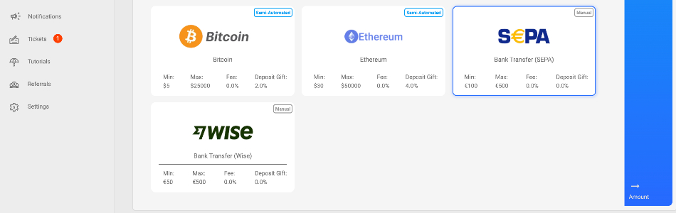 Making a deposit via bank wire transfer on the CloseOption platform