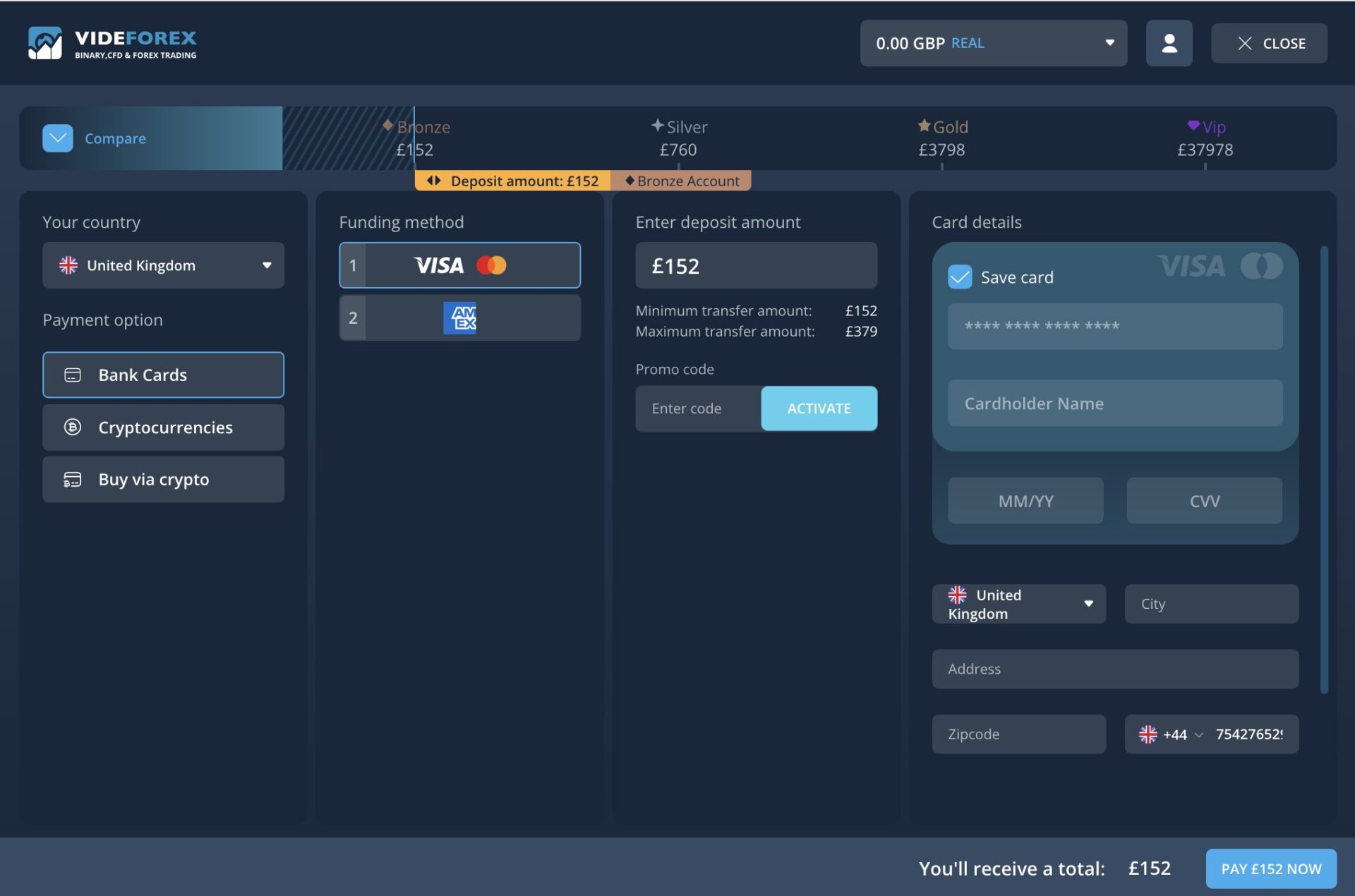 Deposit area at Videforex