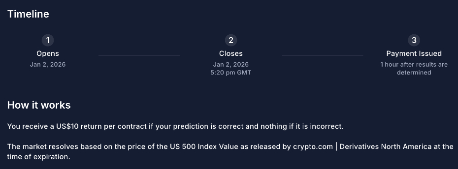 Timeline that explains how prediction market trades work at Crypto.com