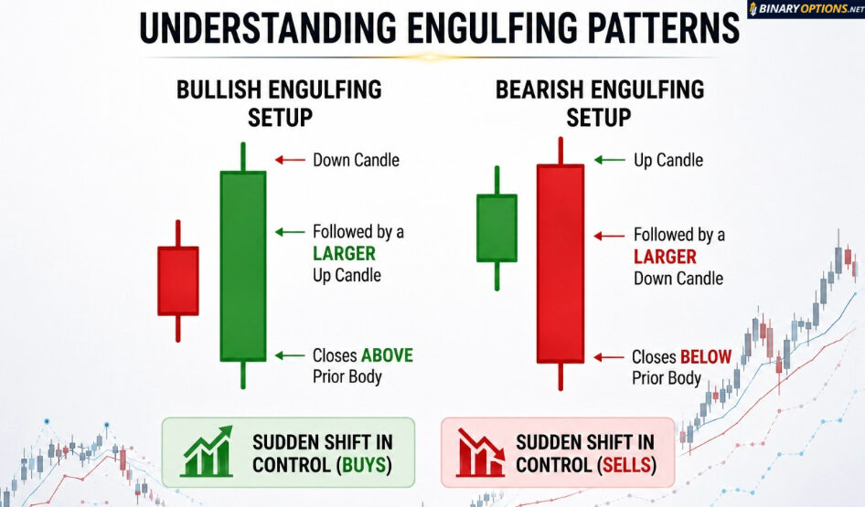 Examples of engulfing chart patterns for binary traders
