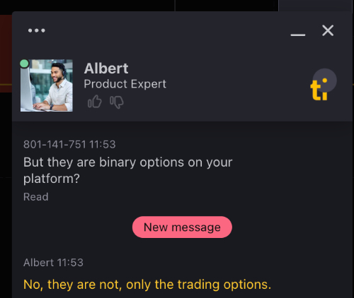 Tickz support team refusing to admit they offer binaries
