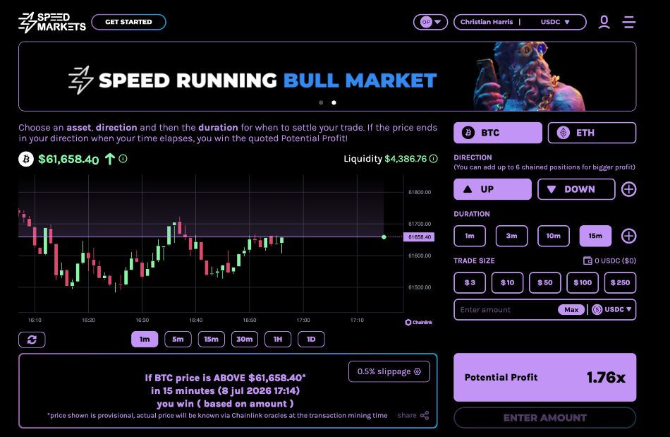 Speed Markets chart on Overtime platform