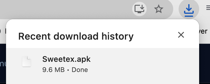 Download confirmation of the Sweetex AI app